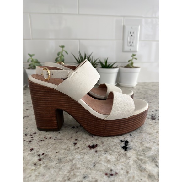 Seychelles Shoes - Seychelles White Leather Platform Block Heel Sandals Size 8.5